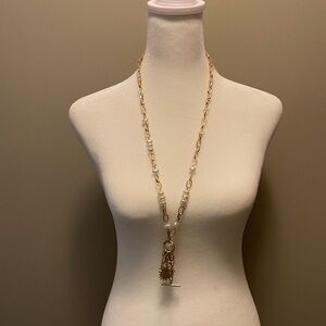 ✨ Lilly Pulitzer Sunbathers Bliss Necklace Gold Chain Pearl Sea Life Charms 32”